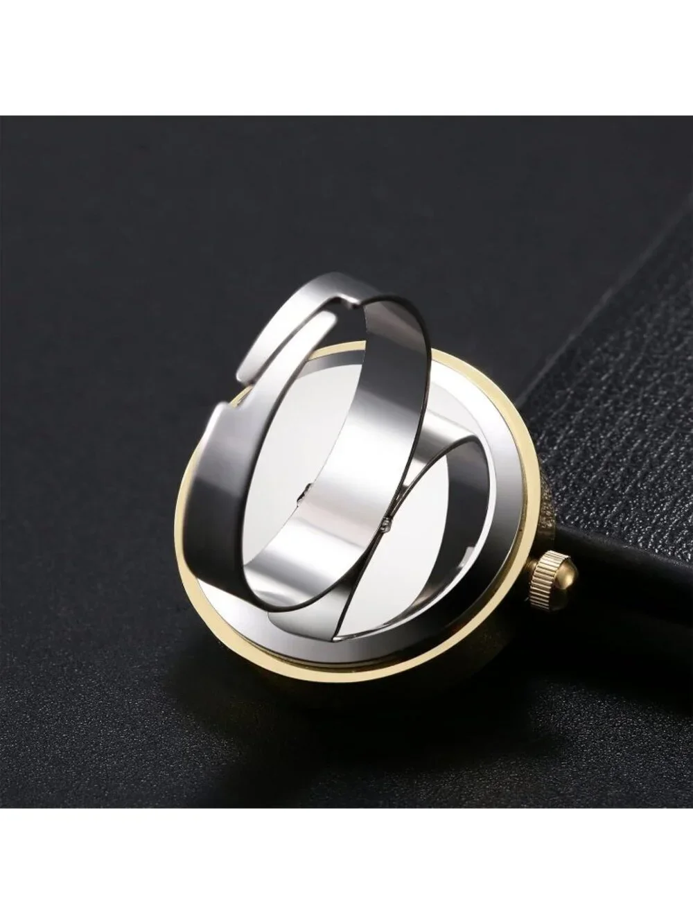 Unisex Silver Gold Quartz Roman Numeral Adjustable Open Band Finger Ring Watch